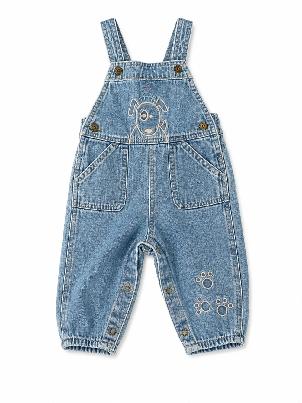 Vintage Oshkosh Baby Denim Overalls with Embroidered Puppy - Blue